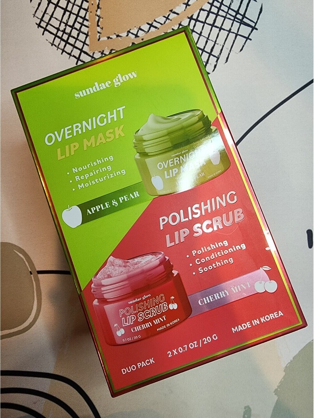 Sundae Glow Overnight Lip Mask & Polishing Lip Scrub Duo Pack - Apple & Pear, &